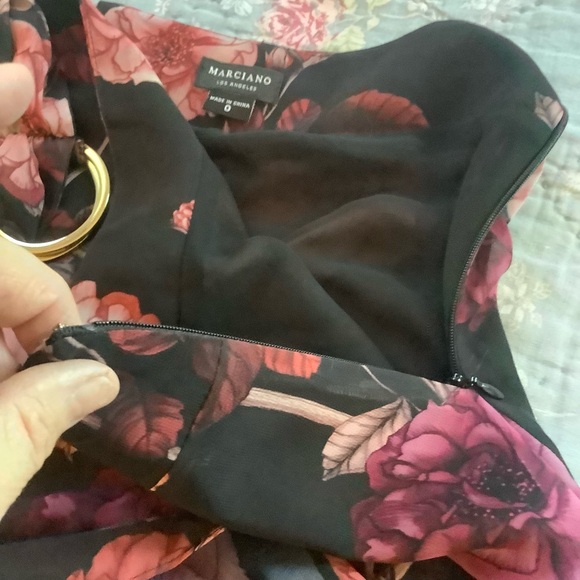 Marciano Black Floral Belted Lined Wrap Skirt Size 0 Asymmetrical Side Zip - Picture 4 of 9